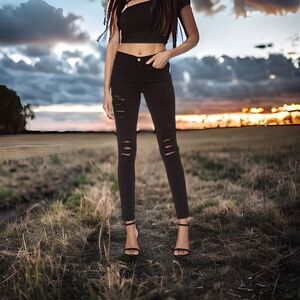 Frame‎ Denim Women’s 28 Jean Le Skinny Ripped Black Distressed Jeans S